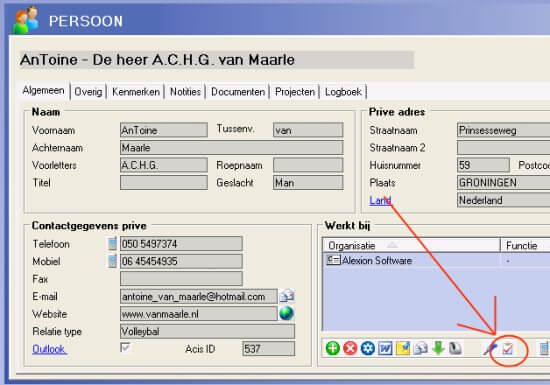 Alexion CRM - Quicknote Persoon