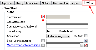 Aanvinken klantennummer.