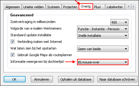 Weergeven bij dochterlijst.