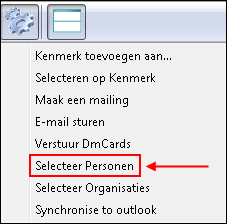 Selectie 1 -> Actieknop -> Selecteer Personen
