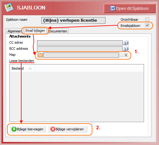 Emailsjabloon met bijlagen