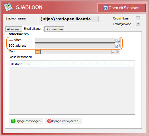 E-mail sjabloon met CC en BCC velden