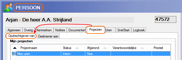 Overzicht van alle Projecten van deze Persoon als Oprachtgever