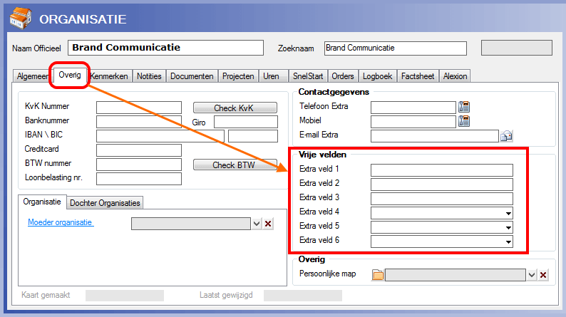 Vrije velden in Alexion CRM
