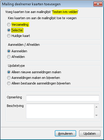 Alexion CRM mailchimp koppelen aan Selectie of Verzameling