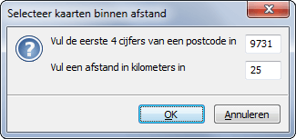 Selecteer kaarten binnen afstand - vanaf een postcode straal
