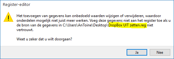 DropBox UIT zetten register melding