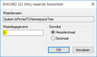 System.IsPinnedToNamespaceTree op 0 zetten