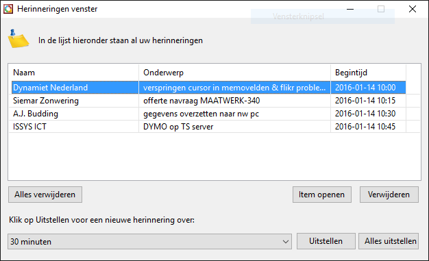 Notitie herinneringsscherm