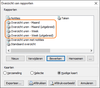 Printoverzichten uren vanuit Gebruiker