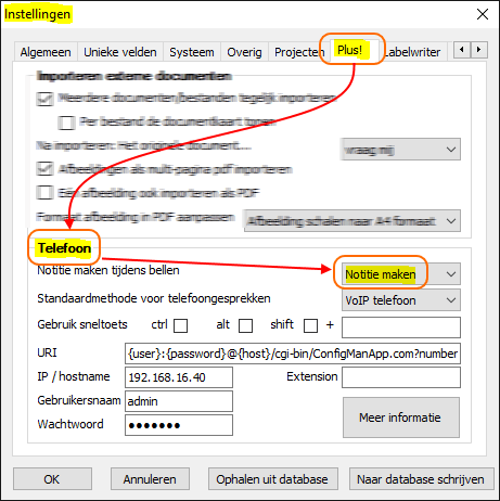 VoIP en Notitie instellingen