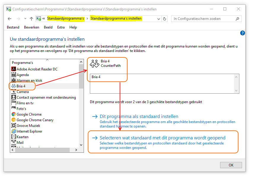 Standaardprogramma's kiezen om in te stellen