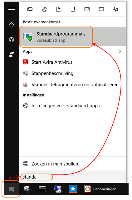 Standaardprogramma's opzoeken in Windows 10