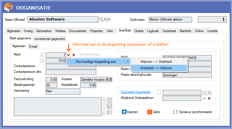 Alexion CRM - koppeling aanpassen SnelStart