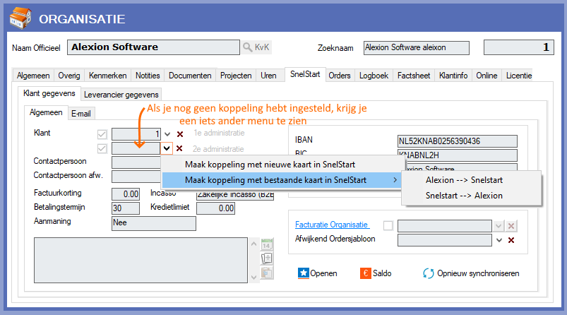 Alexion CRM - koppeling instellen SnelStart