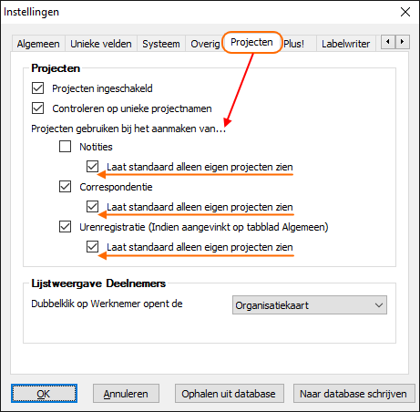 Eigen projecten tonen bij Projecten