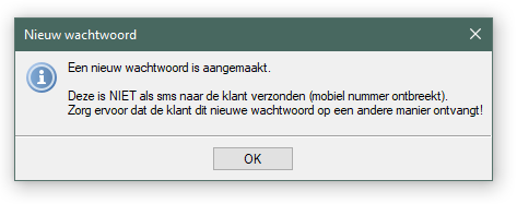 Wachtwoord aangemaakt maar niet per sms verzonden