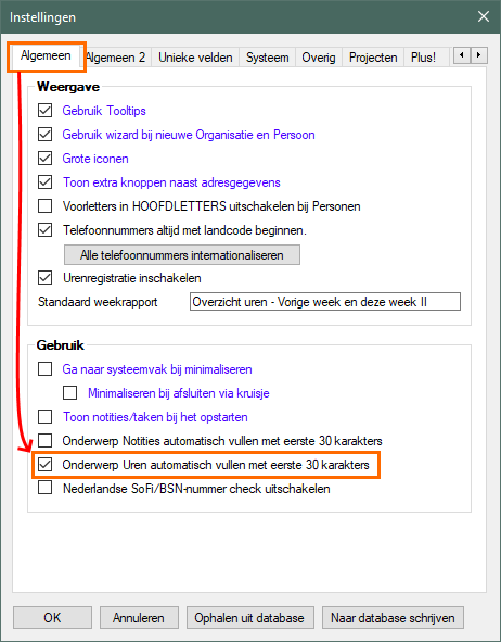 Instelllingen Activiteit Uren automatisch invullen