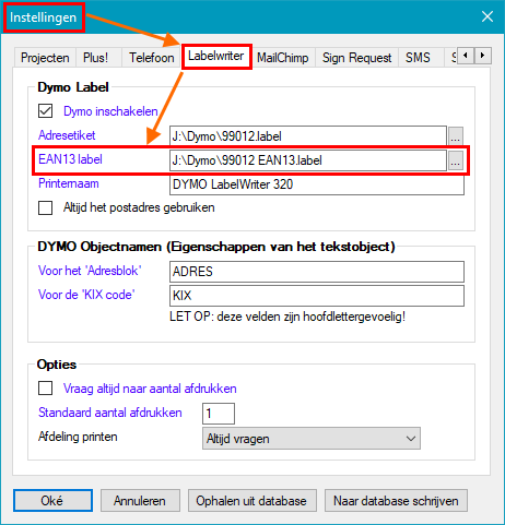 DYMO EAN13 instellingen