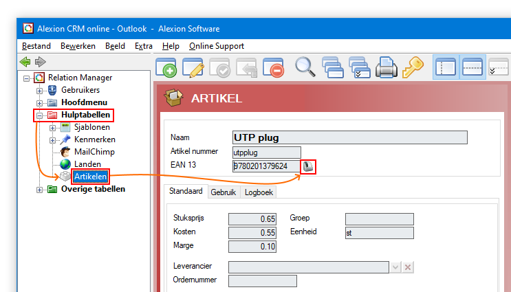 Etiket printknop met EAN13 code