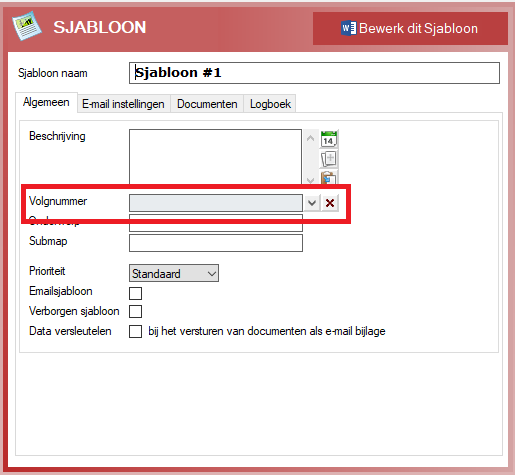 Volgnummer kiezen op een Sjabloon