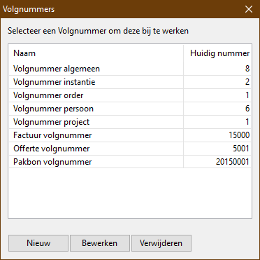 Volgnummers aanpassen scherm