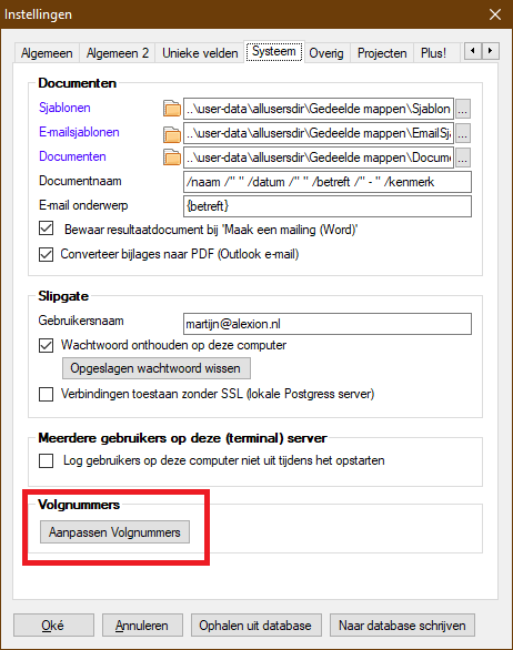Volgnummers aanpassen via Instellingen - vanaf versie 6.2