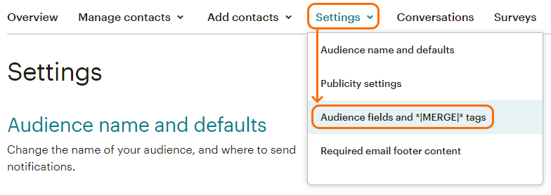 Alexion CRM MailChimp Manage Audience Settings Mergefields