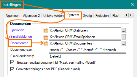Alexion CRM Instellingen Documentpad