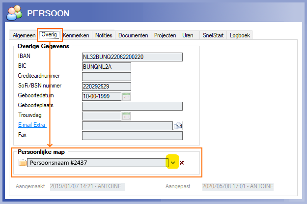 Alexion CRM Persoonlijkemap kiezen