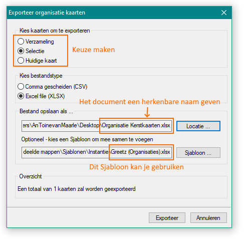 Alexion CRM - Contacten exporteren naar Excel Greetz sjabloon
