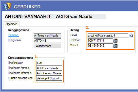 Alexion CRM - Gebruikers gegevens invullen