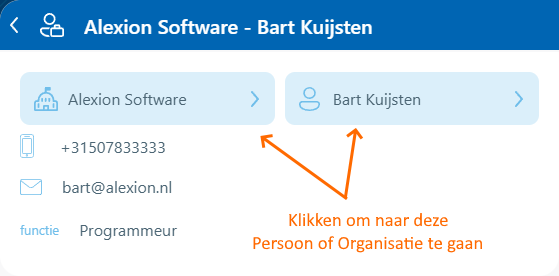 Alexin CRM app - klikken op knoppen in de kaart