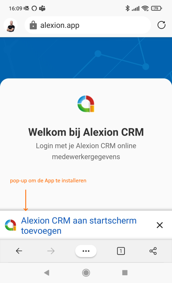 Alexion CRM app - Andoird Edge pop-up