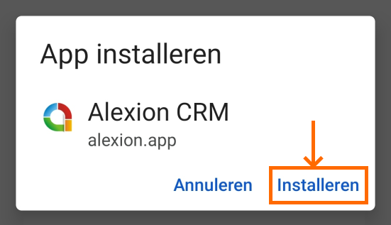 Alexion CRM app - Andoird Edge via menu - stap 3