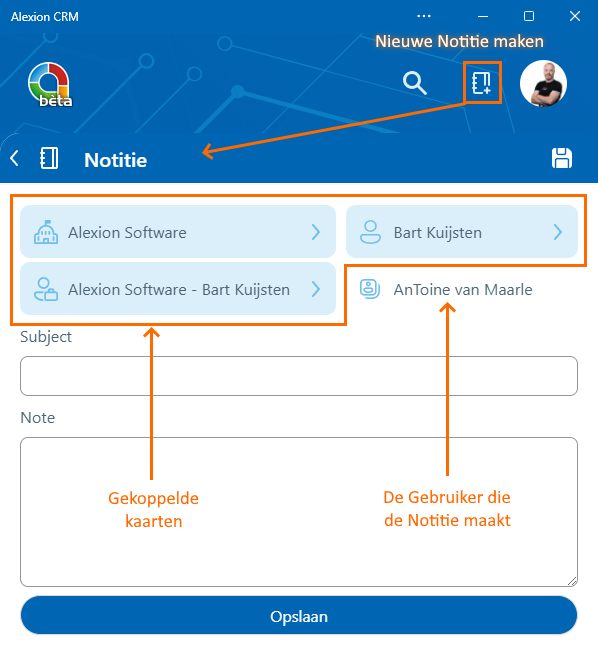Alexion CRM app - NIeuwe Notitie maken