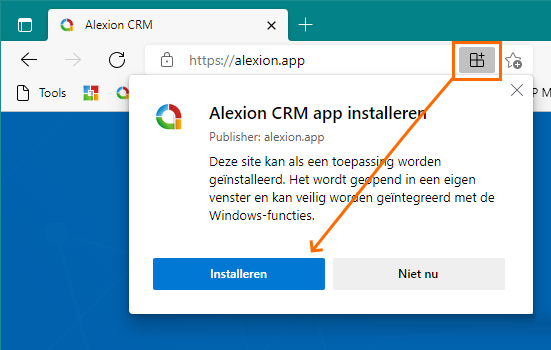 Alexion CRM app - installeren als Windows app