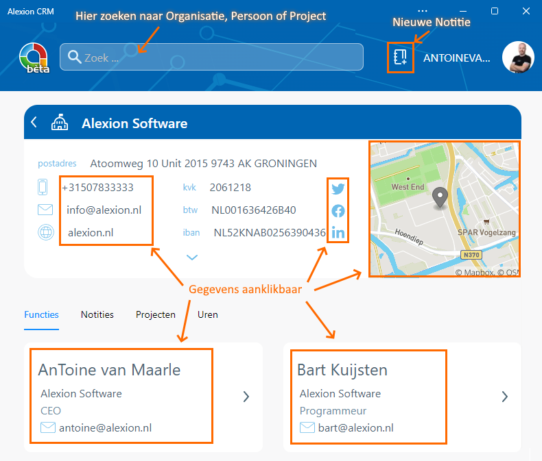 Alexion CRM app - overal kan je klikken