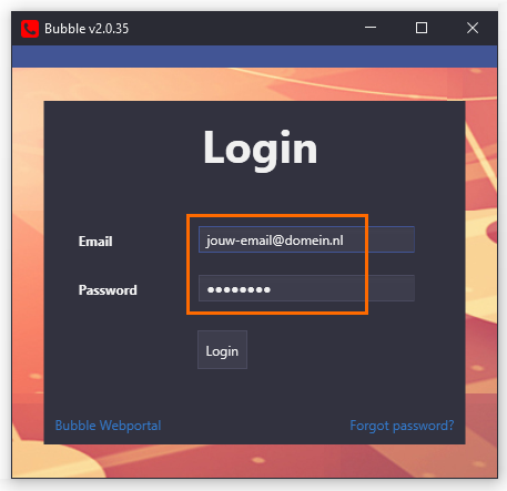 Alexion CRM - Bubble inloggen desktop applicatie