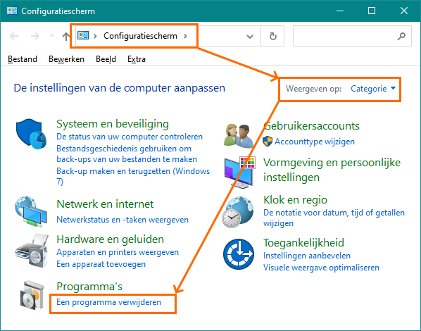Alexion CRM - Configuratiescherm - programma verwijderen