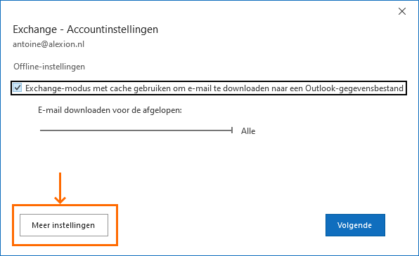Alexion CRM - Outlook Accountinstellingen - meer instellingen