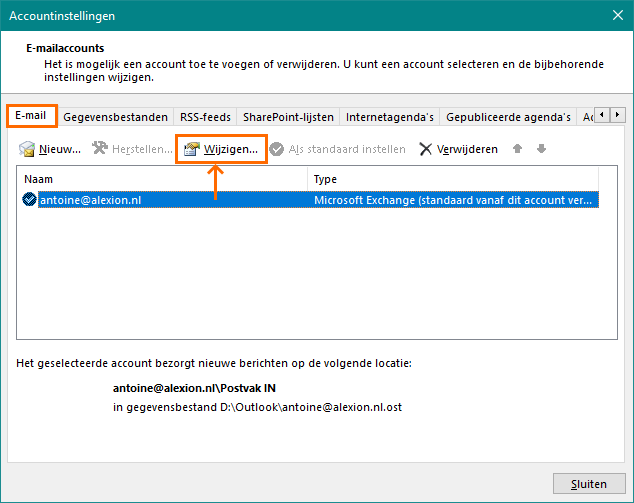 Alexion CRM - Outlook Accountinstellingen