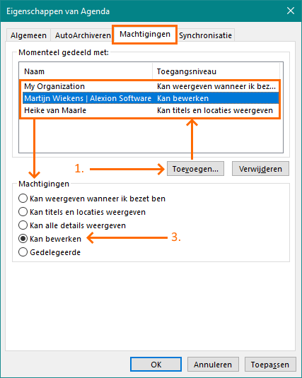 Alexion CRM - Outlook machtigingen Agenda - instellen