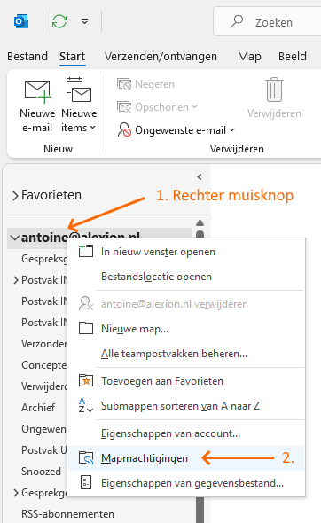 Alexion CRM - Outlook machtigingen hoofdmap