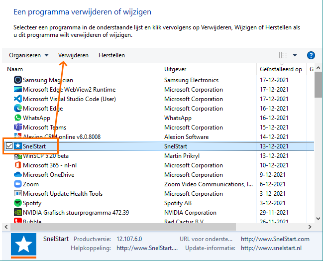 Alexion CRM - SnelStart verwijderen