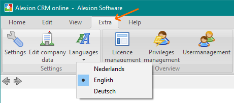 Alexion CRM - Menu Extra - Taalinstellingen