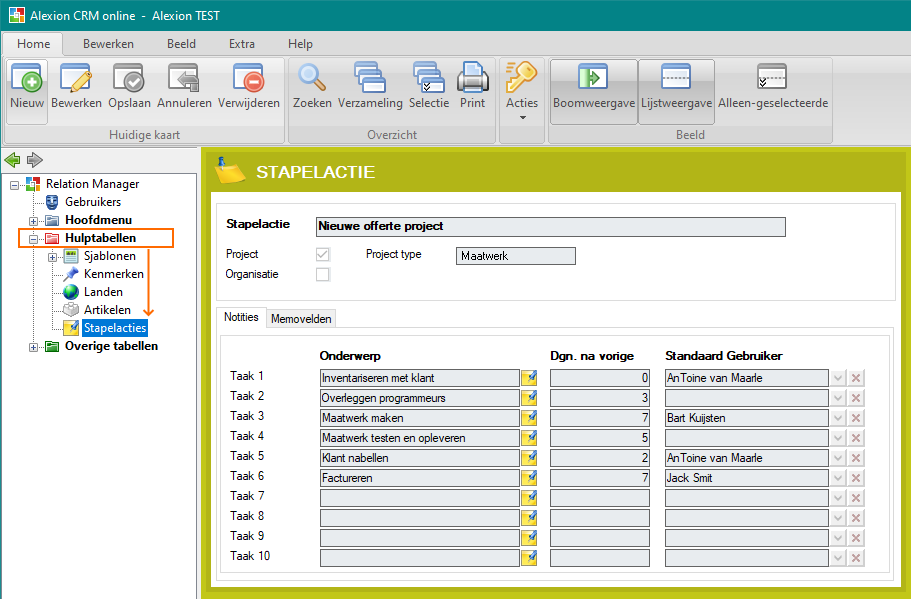 Alexion CRM - Stapelacties aanmaken