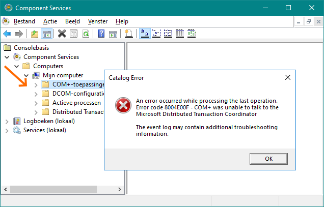 Windows Component Services (foutmelding) - Alexion CRM