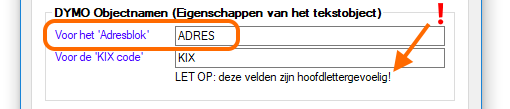 DYMO LabelWriter eigenschappen van het tekstobject